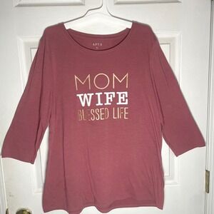 Apt 9 Womens XL Mom Wife Blessed Life‎ 3/4 Sleeve T-Shirt Top